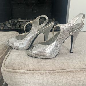 Silver sequin heels